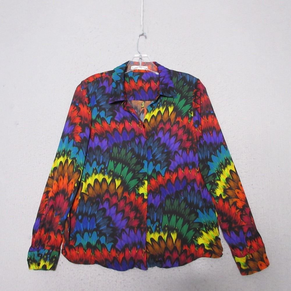 Alice & Olivia Willa Top Ruffled Feather Colorful Contemporary‎ Button Up Party